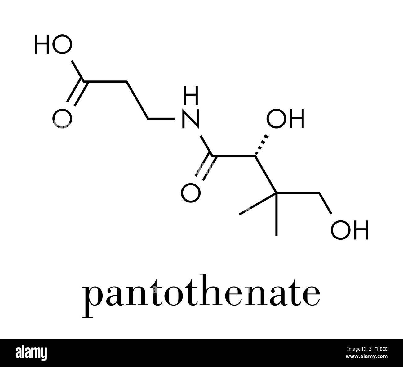 Vitamin B5 (pantothenic acid, pantothenate) molecule. Skeletal formula. Stock Vector