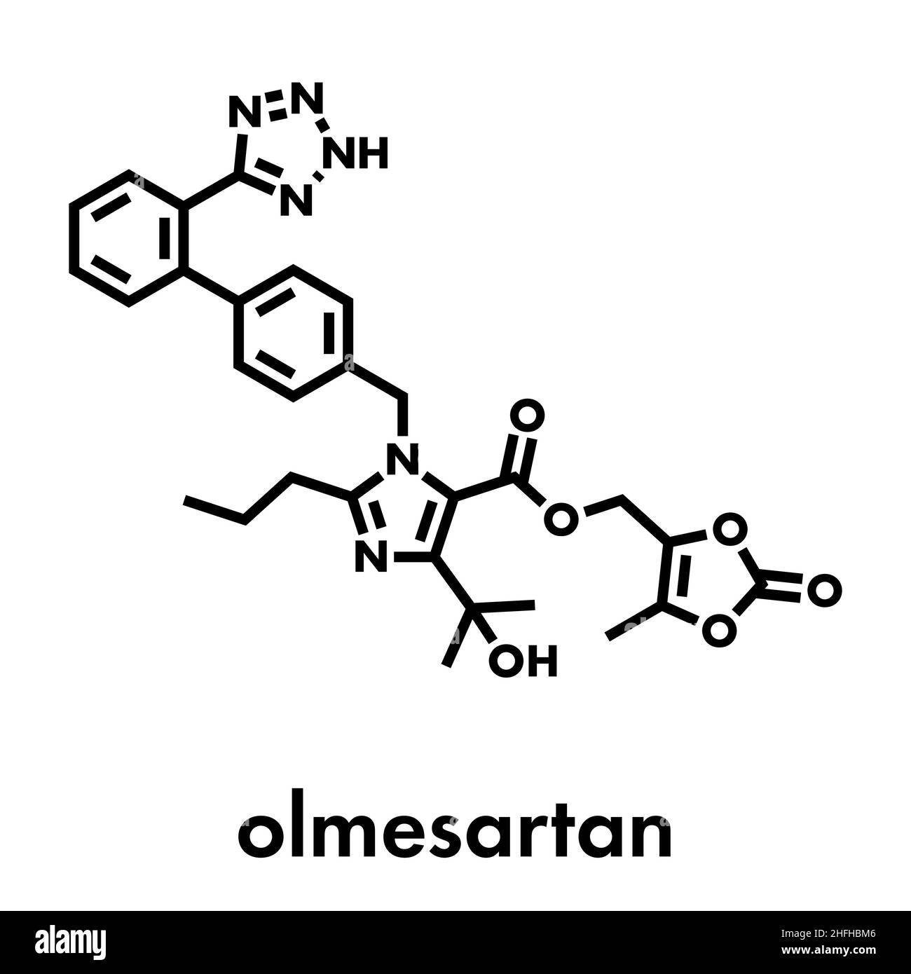 Olmesartan high blood pressure (hypertension) drug. Skeletal formula
