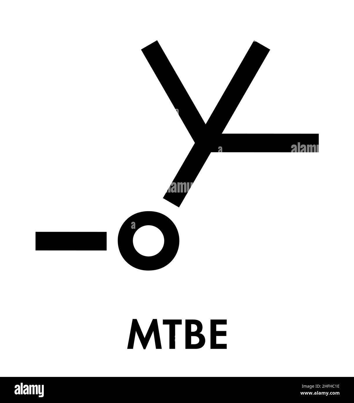 Methyl tert-butyl ether (MTBE, tBME) gasoline additive molecule. Skeletal formula. Stock Vector