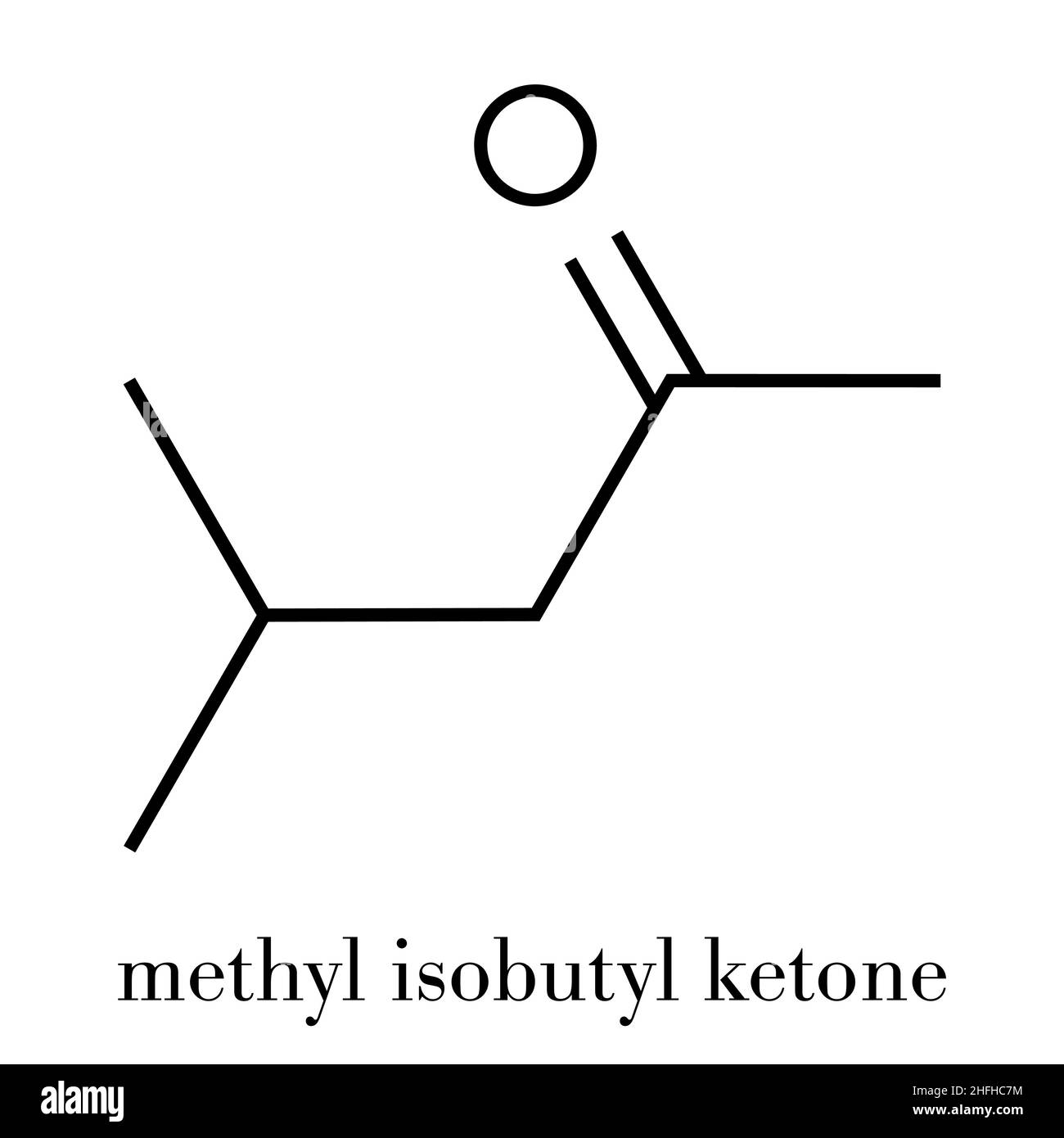Methyl isobutyl ketone molecule. Used as chemical solvent and to denature alcohol. Skeletal formula. Stock Vector