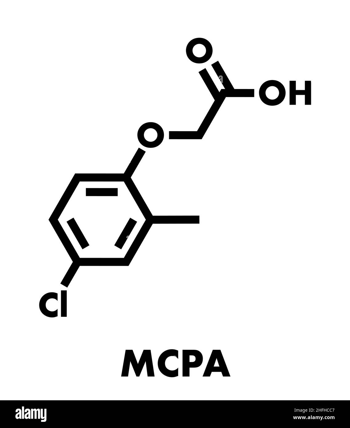 MCPA (2methyl4chlorophenoxyacetic acid) herbicide molecule. Skeletal