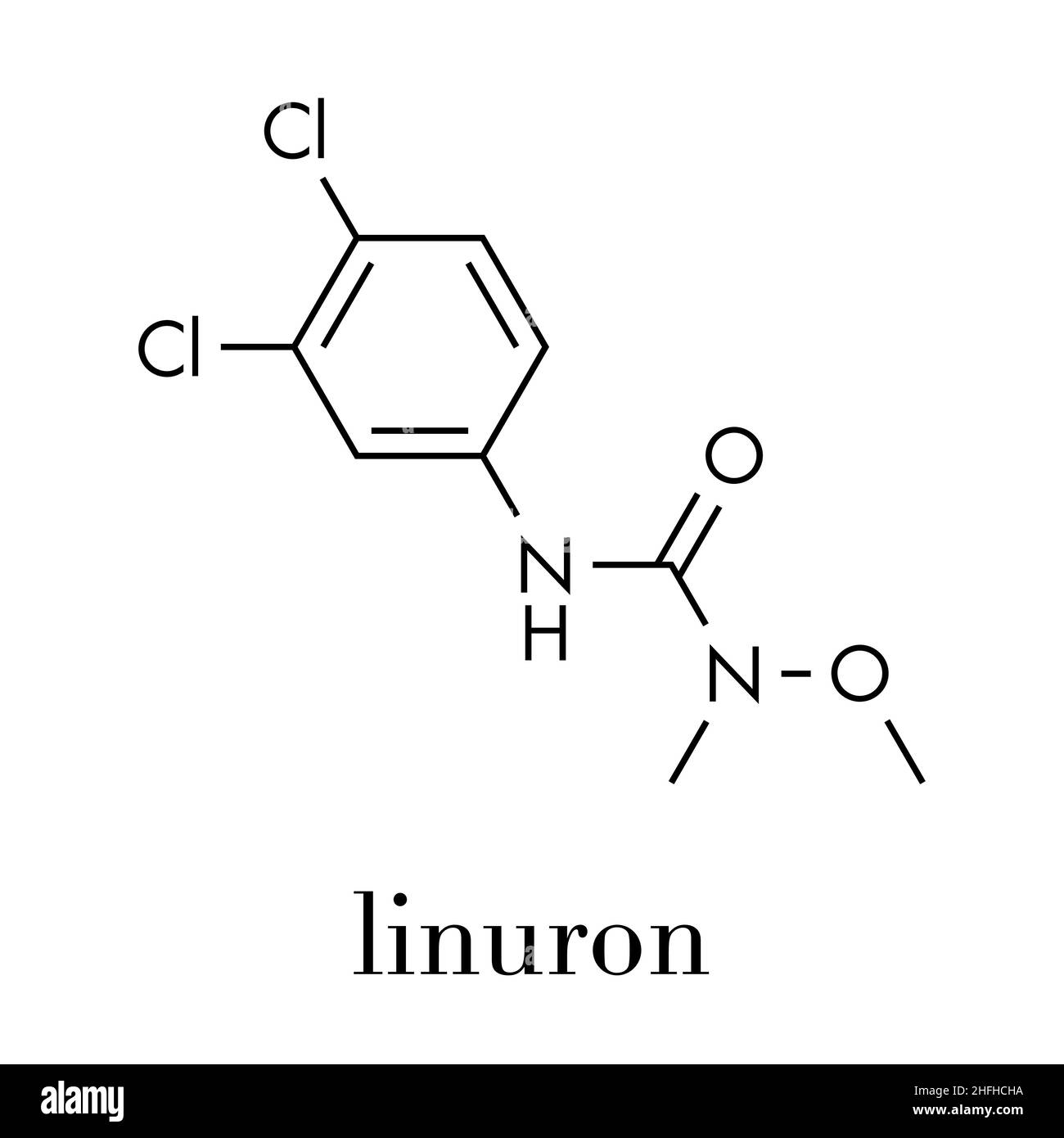 Linuron herbicide molecule. Skeletal formula. Stock Vector