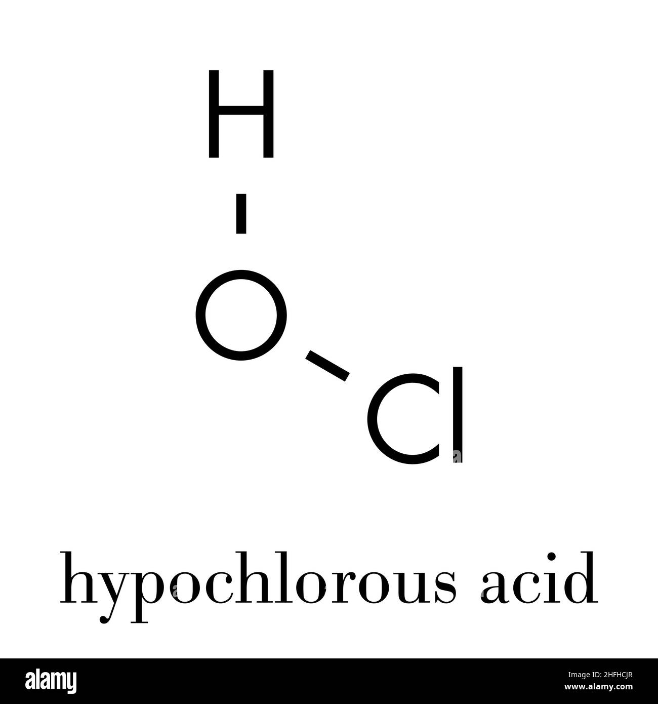 Hypochlorous acid (HClO) disinfectant molecule. Formed when chlorine is