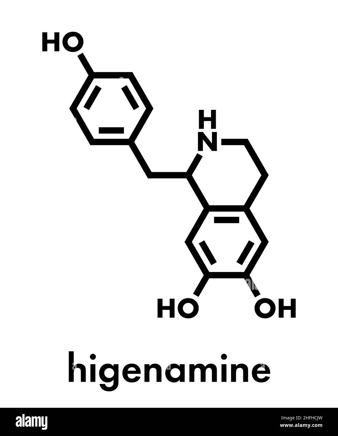 Higenamine herbal molecule. Present in some fat burner food supplements. Skeletal formula. Stock Vector