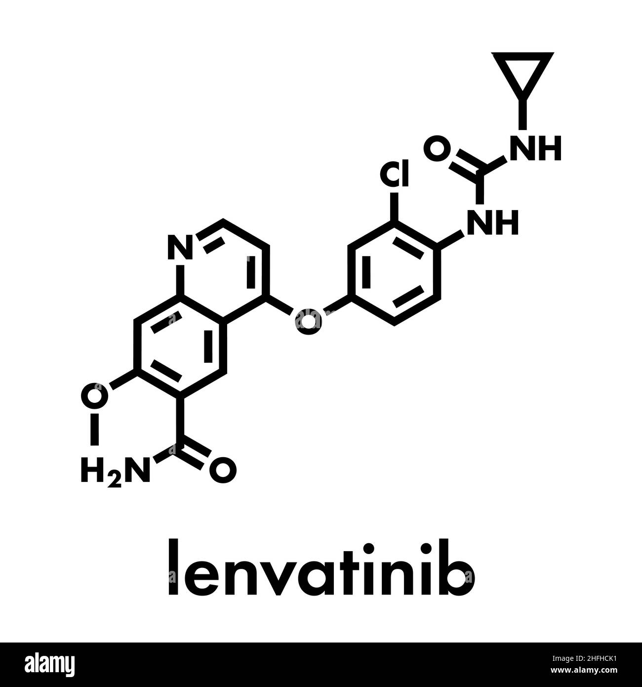 Lenvatinib cancer drug molecule (multi-kinase inhibitor). Skeletal formula. Stock Vector