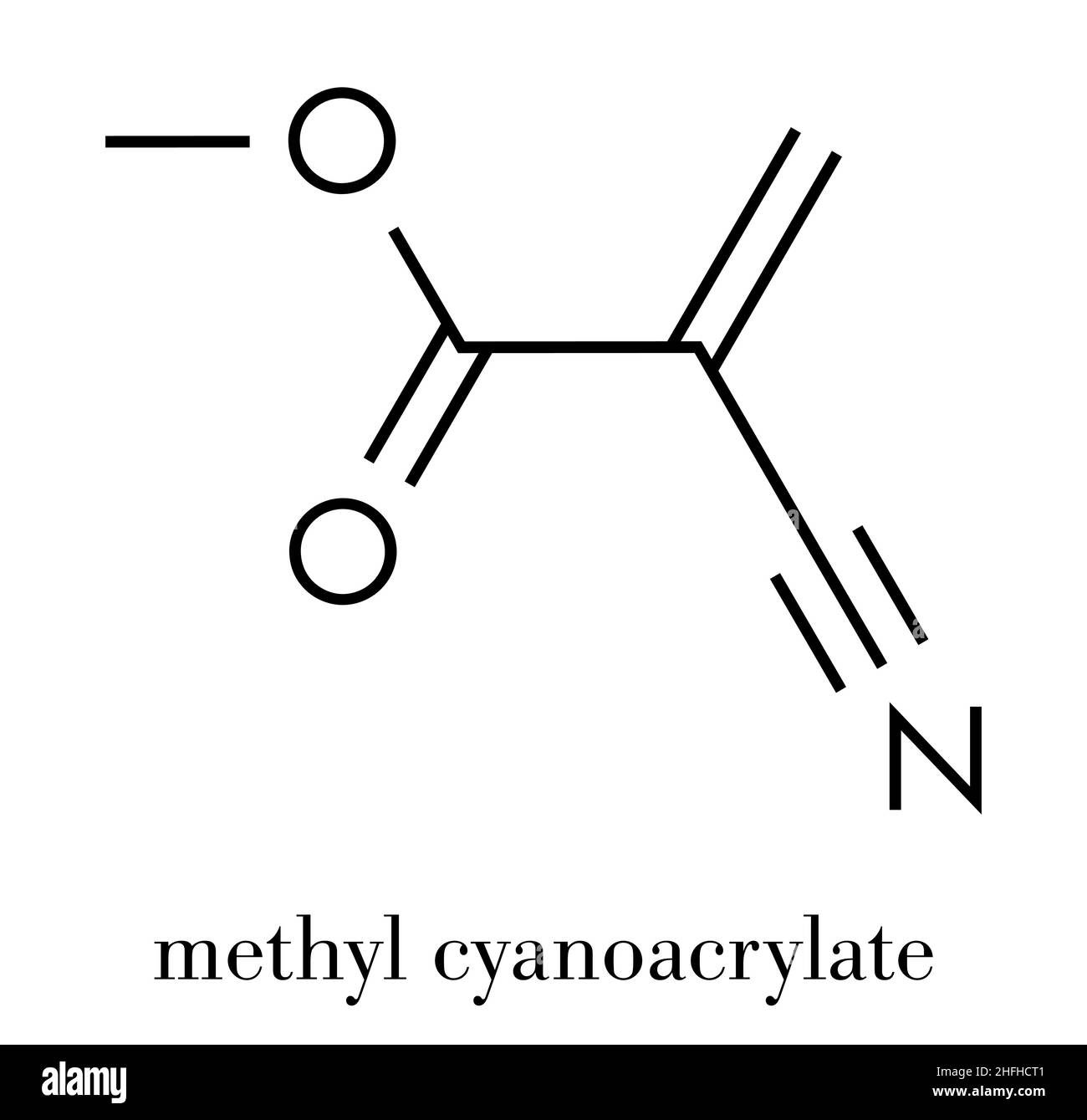 Methyl cyanoacrylate molecule, the main component of cyanoacrylate glues (instant glue). Skeletal formula. Stock Vector