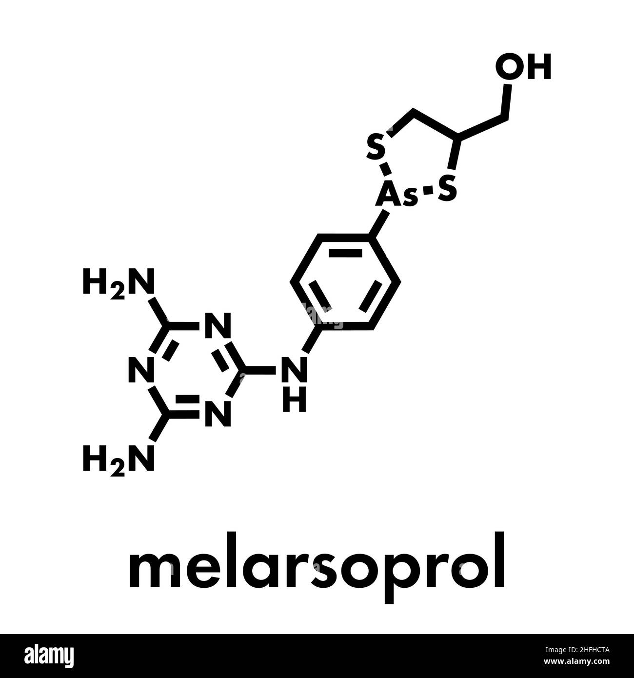 Melarsoprol trypanosomiasis drug molecule. Skeletal formula. Stock Vector