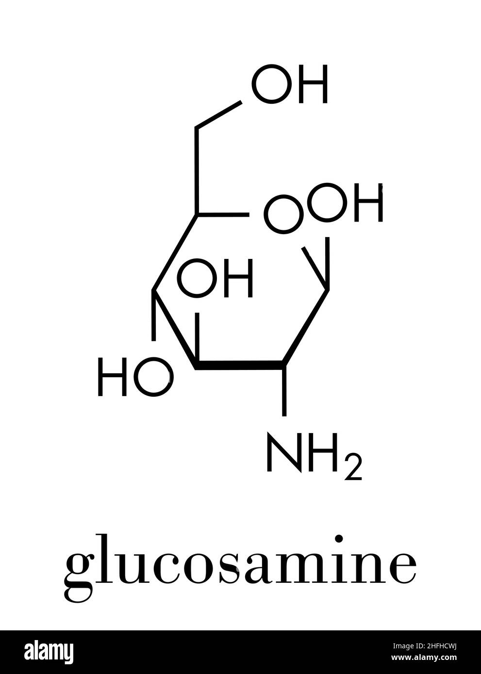 Glucosamine food supplement molecule. Skeletal formula. Stock Vector
