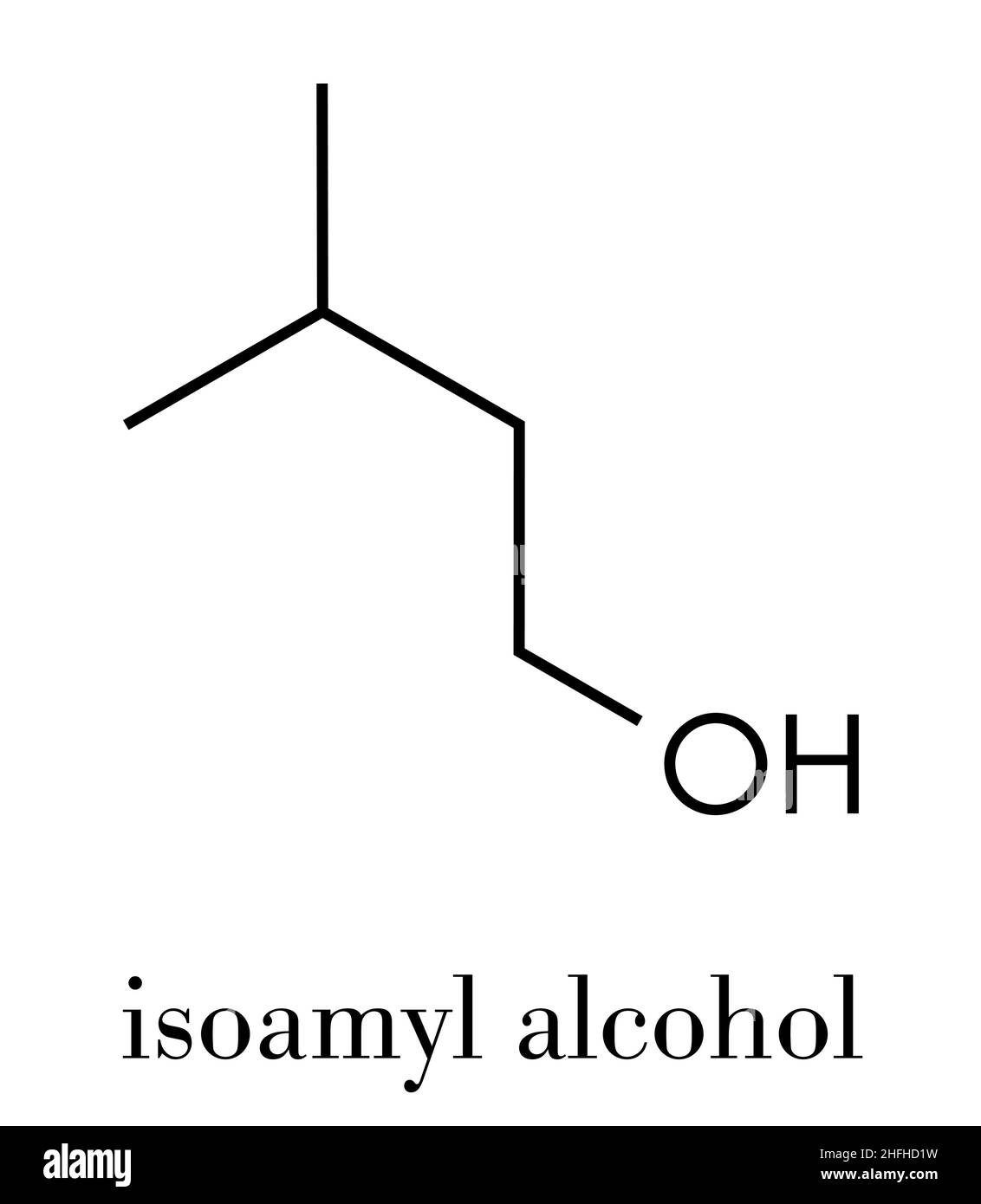 Isoamyl nitrite popper drug molecule. Also used as antidote to cyanide poisoning. Skeletal formula. Stock Vector
