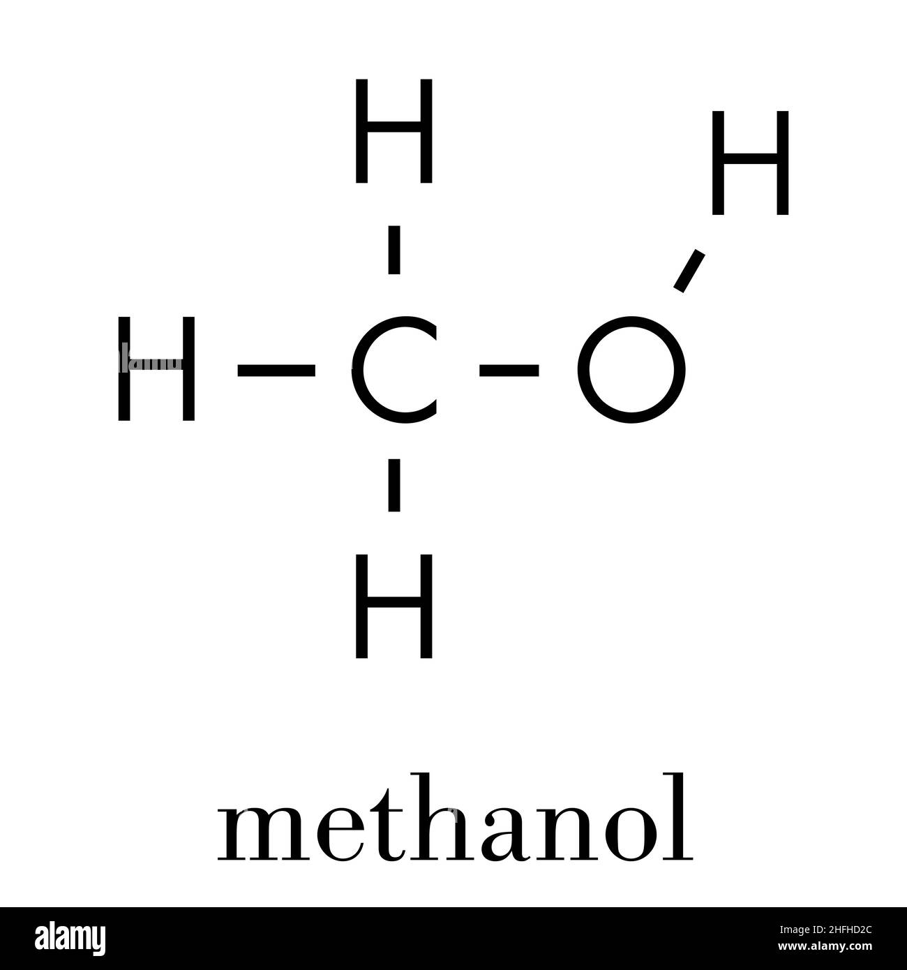 Methanol (methyl alcohol, MeOH) molecule. Highly toxic. Skeletal formula. Stock Vector