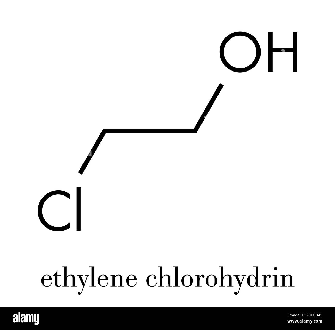Ethylene chlorohydrin molecule. Side product formed during ethylene oxide sterilization. Skeletal formula. Stock Vector