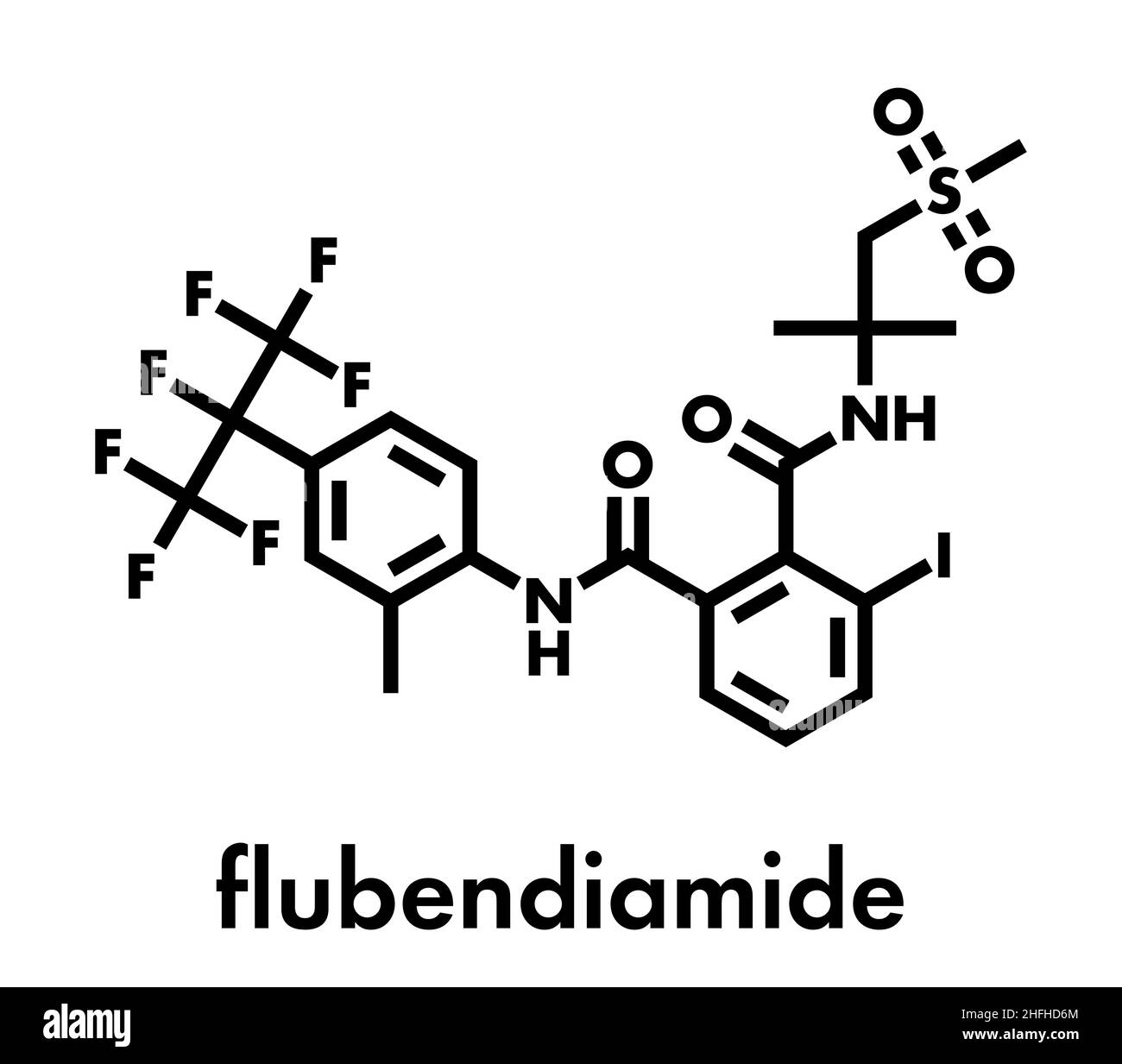 flubendiamide insecticide molecule (ryanoid class). Skeletal formula. Stock Vector