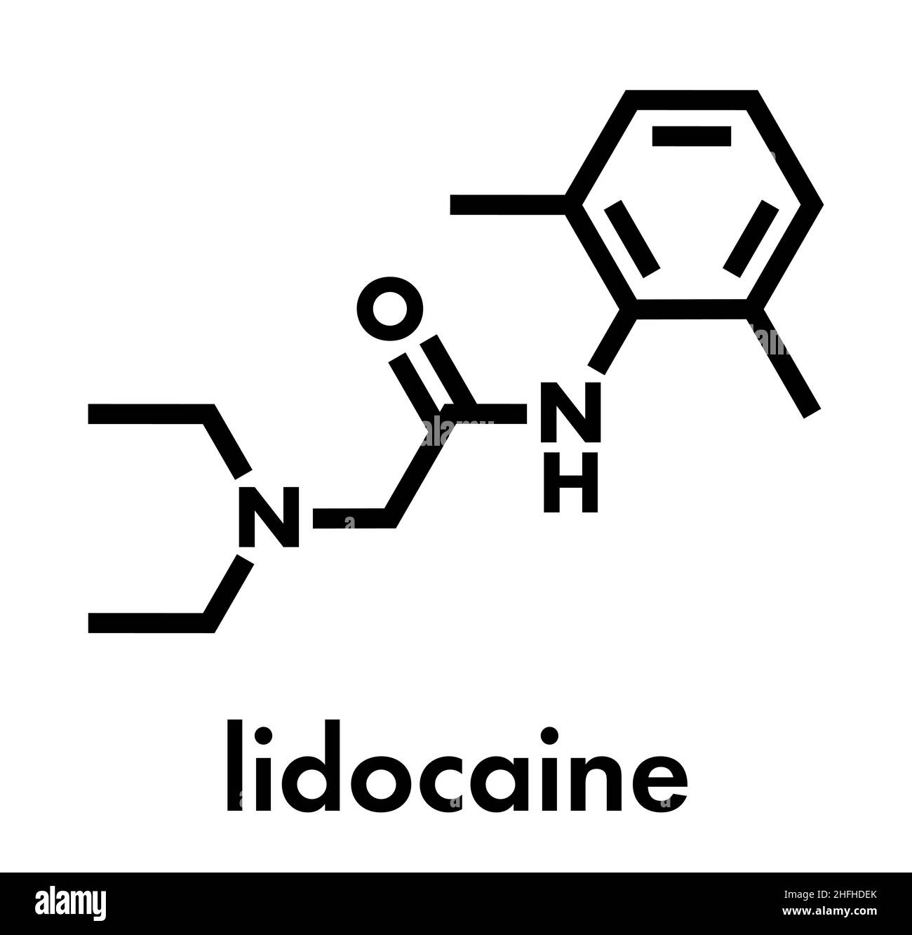 lidocaine local anesthetic drug molecule. Also known as xylocaine or