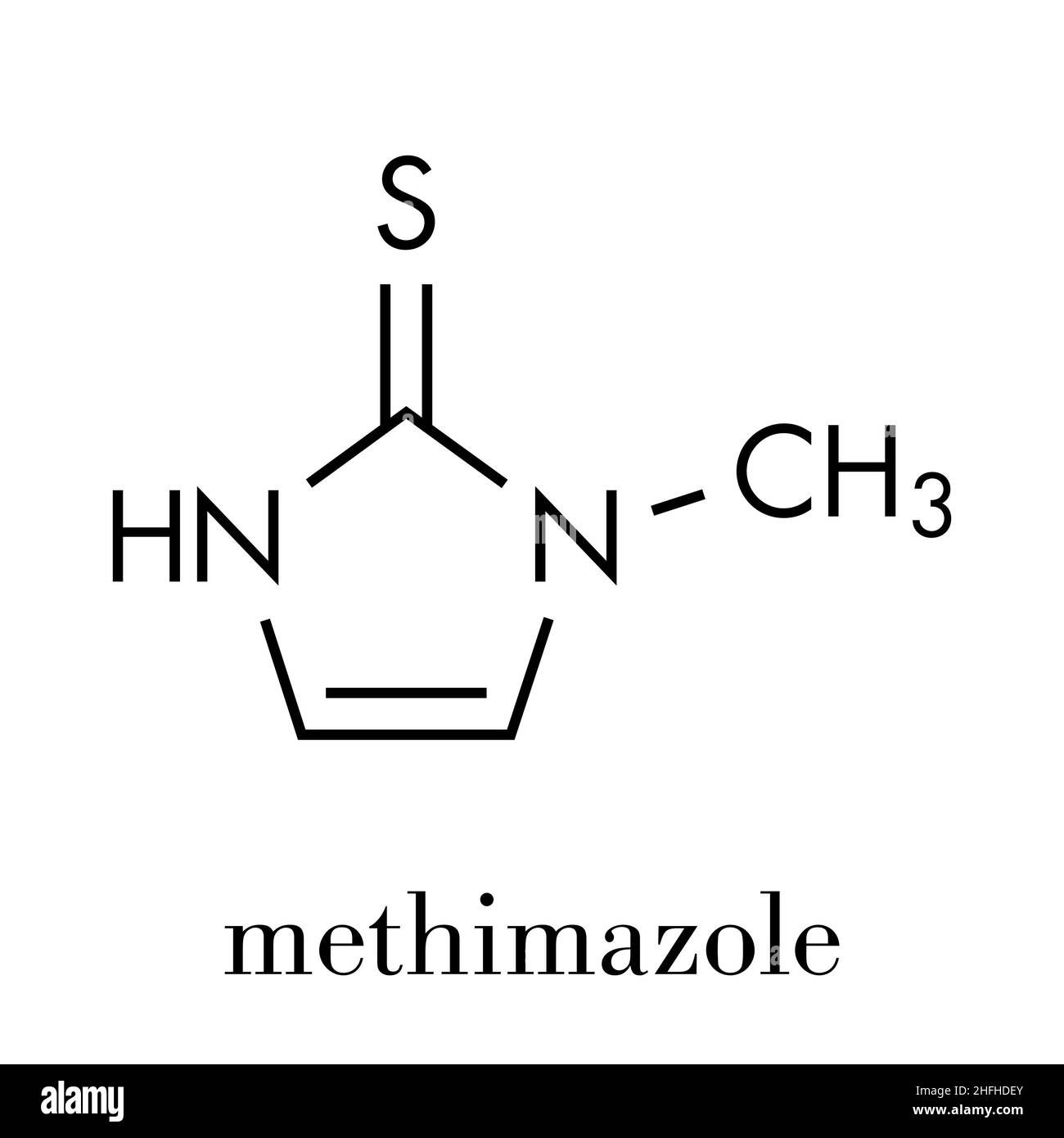Methimazole hyperthyroidism drug molecule. Skeletal formula. Stock Vector