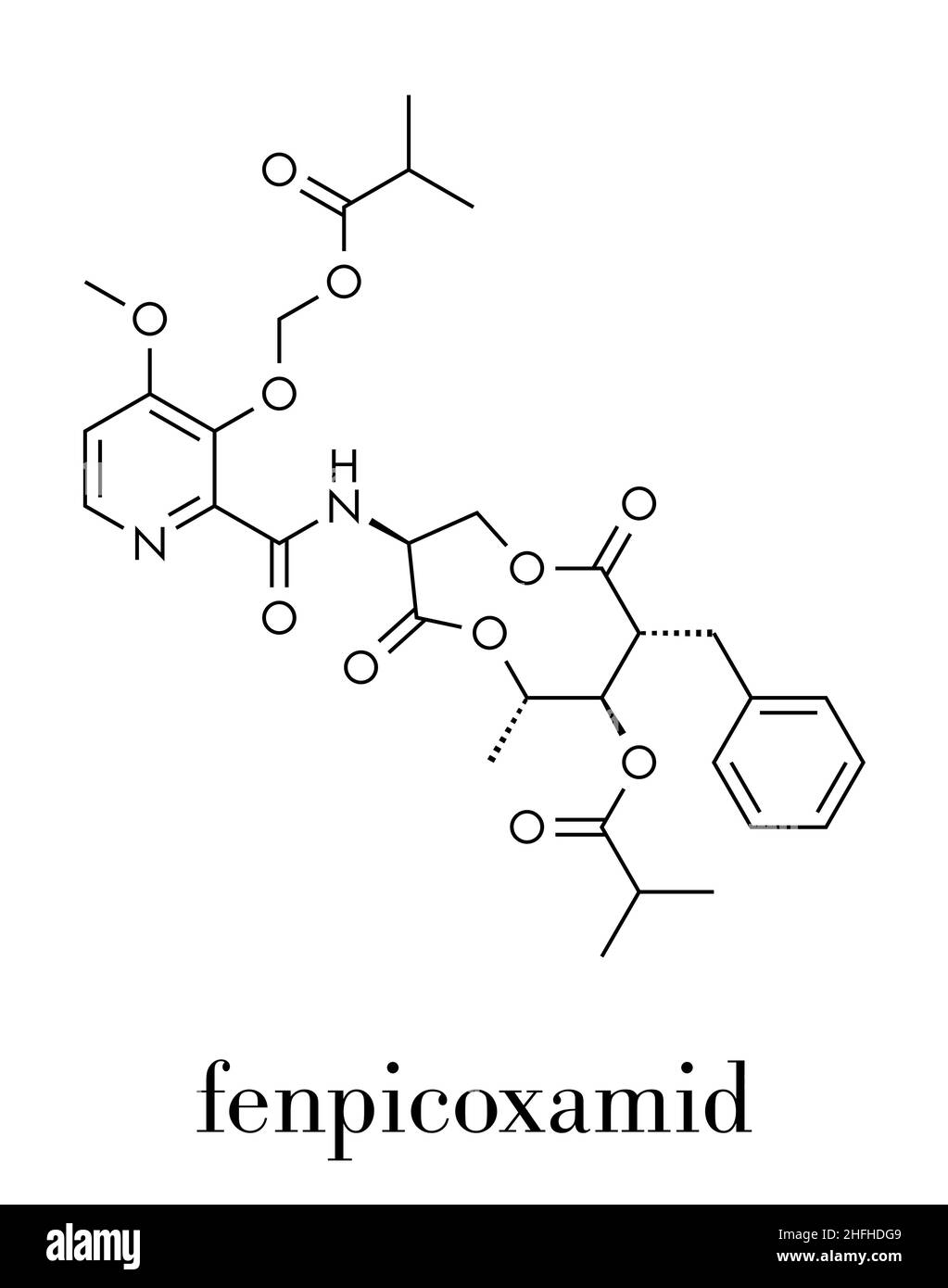 Fenpicoxamid fungicide molecule. Skeletal formula. Stock Vector