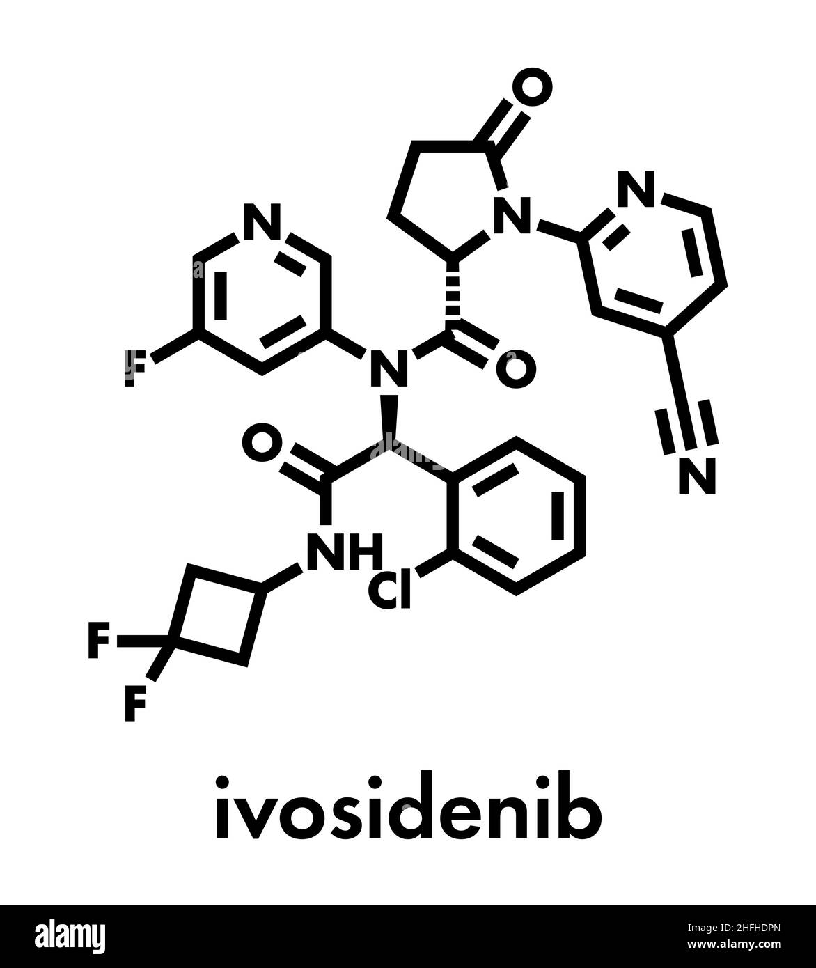 Ivosidenib cancer drug molecule. Skeletal formula. Stock Vector