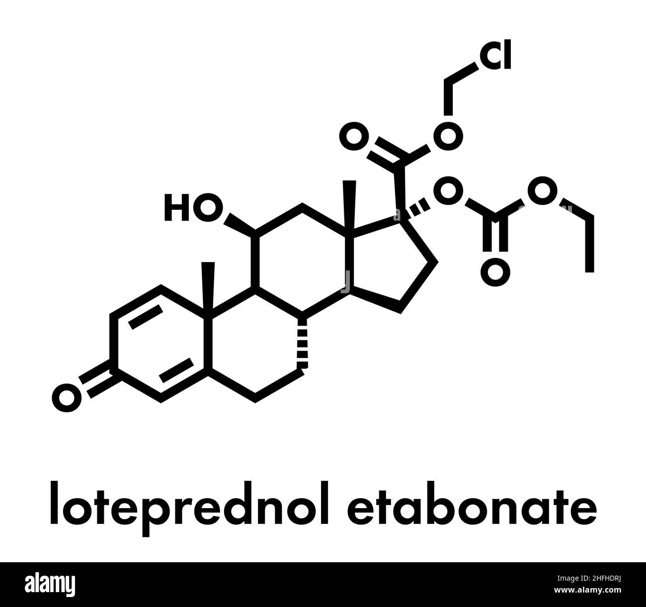 Loteprednol etabonate corticosteroid drug molecule. Skeletal formula. Stock Vector