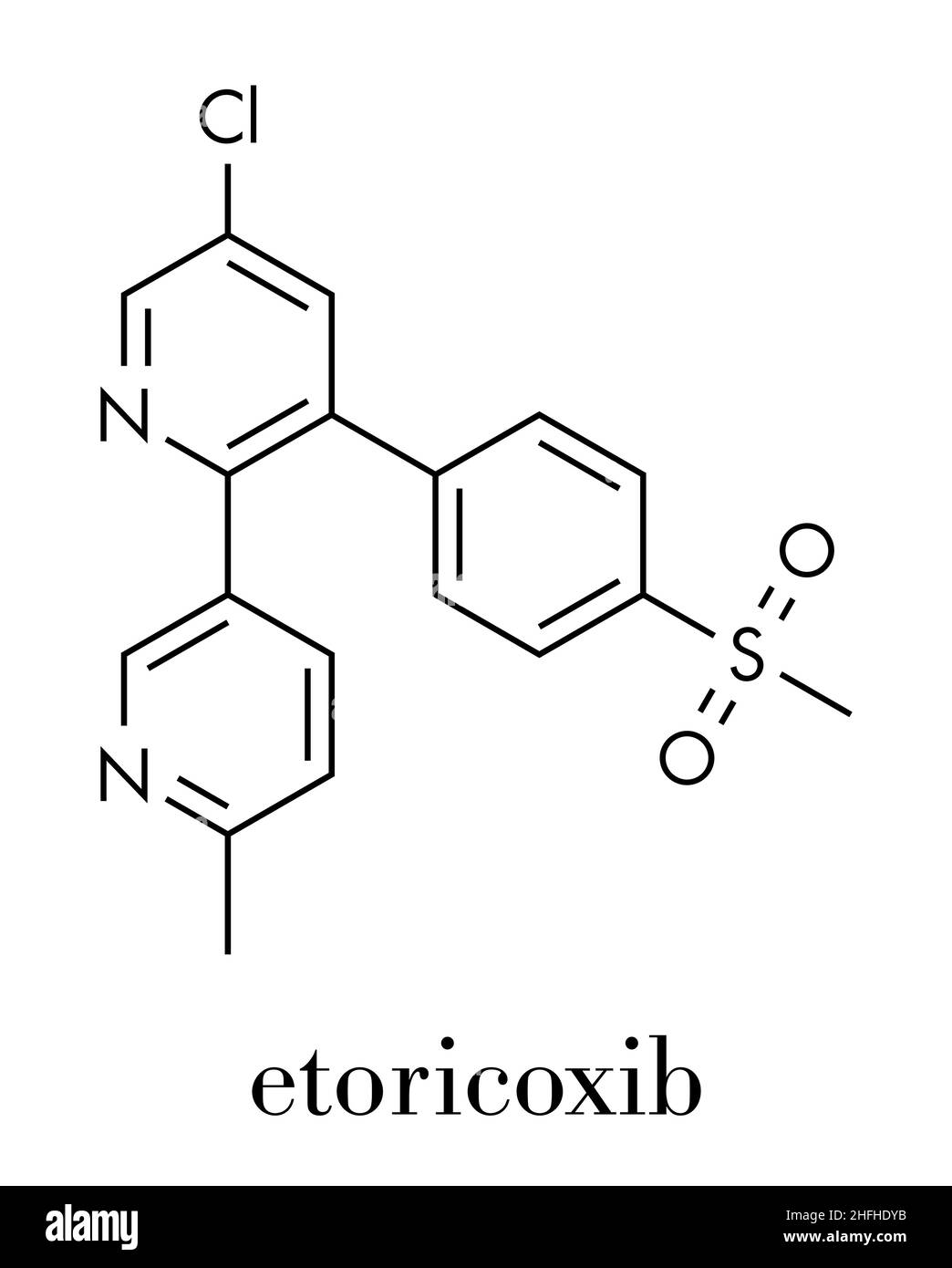 Etoricoxib drug molecule. Skeletal formula. Stock Vector
