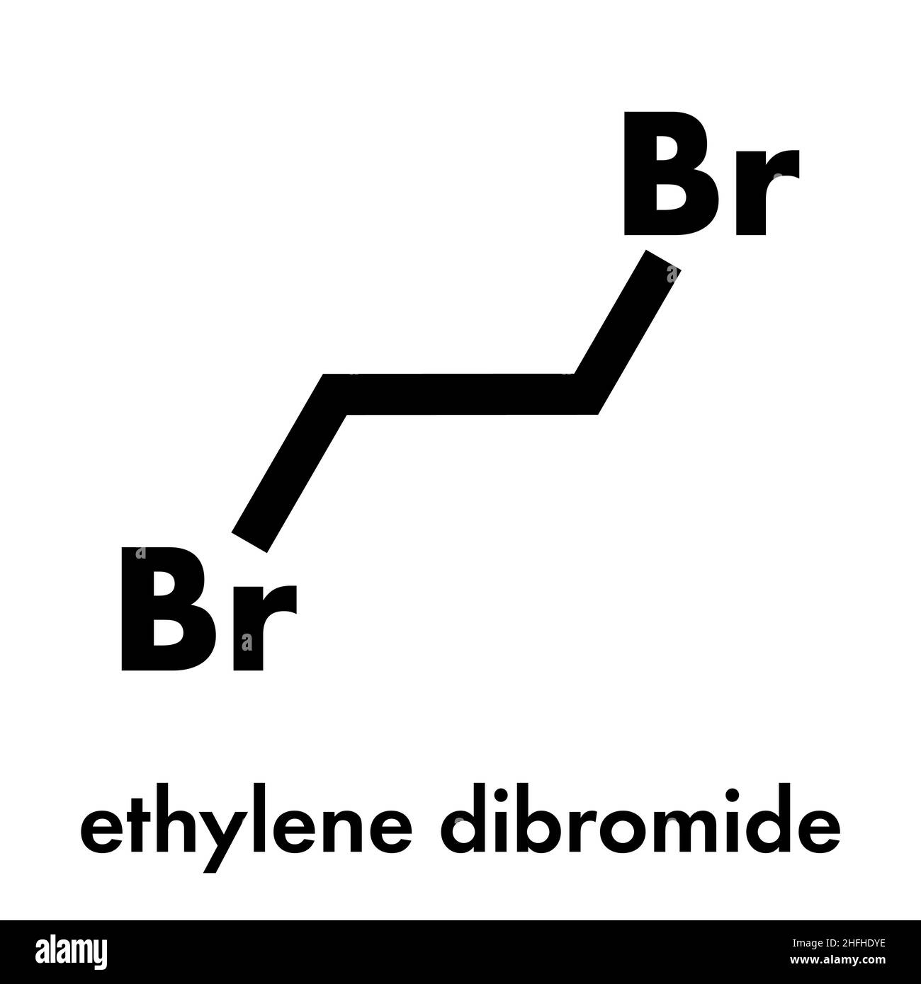 Ethylene dibromide (EDB, 1,2-dibromoethane) fumigant molecule.  Skeletal formula. Stock Vector