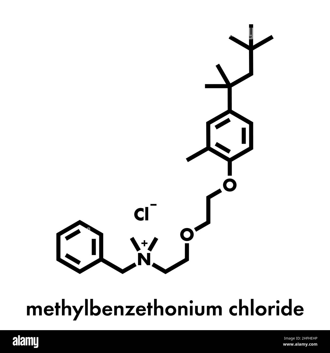 Methylbenzethonium chloride antiseptic molecule. Skeletal formula. Stock Vector