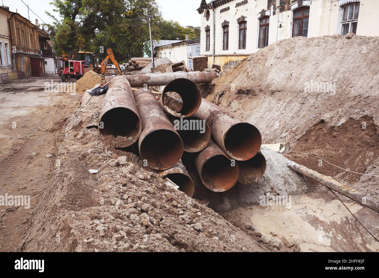 Odessa, Ukraine October 11, 2016 Repair of heating duct. The workers