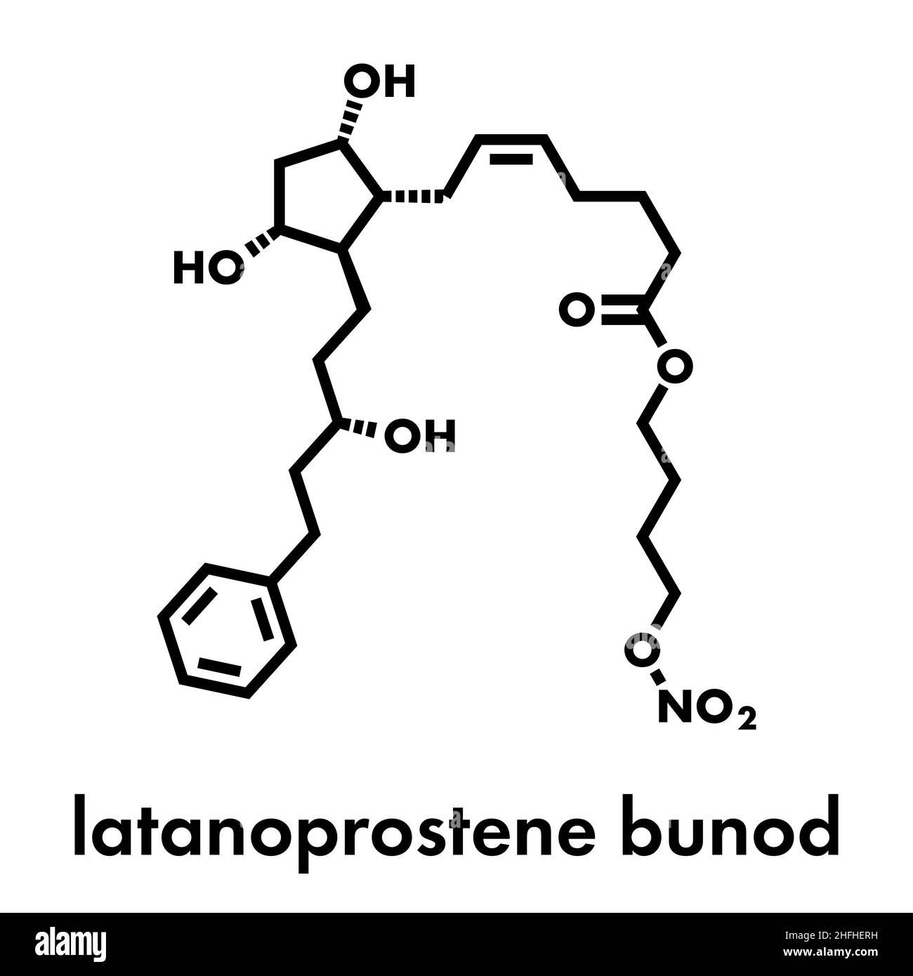Latanoprostene bunod eye drug molecule. Skeletal formula Stock Vector