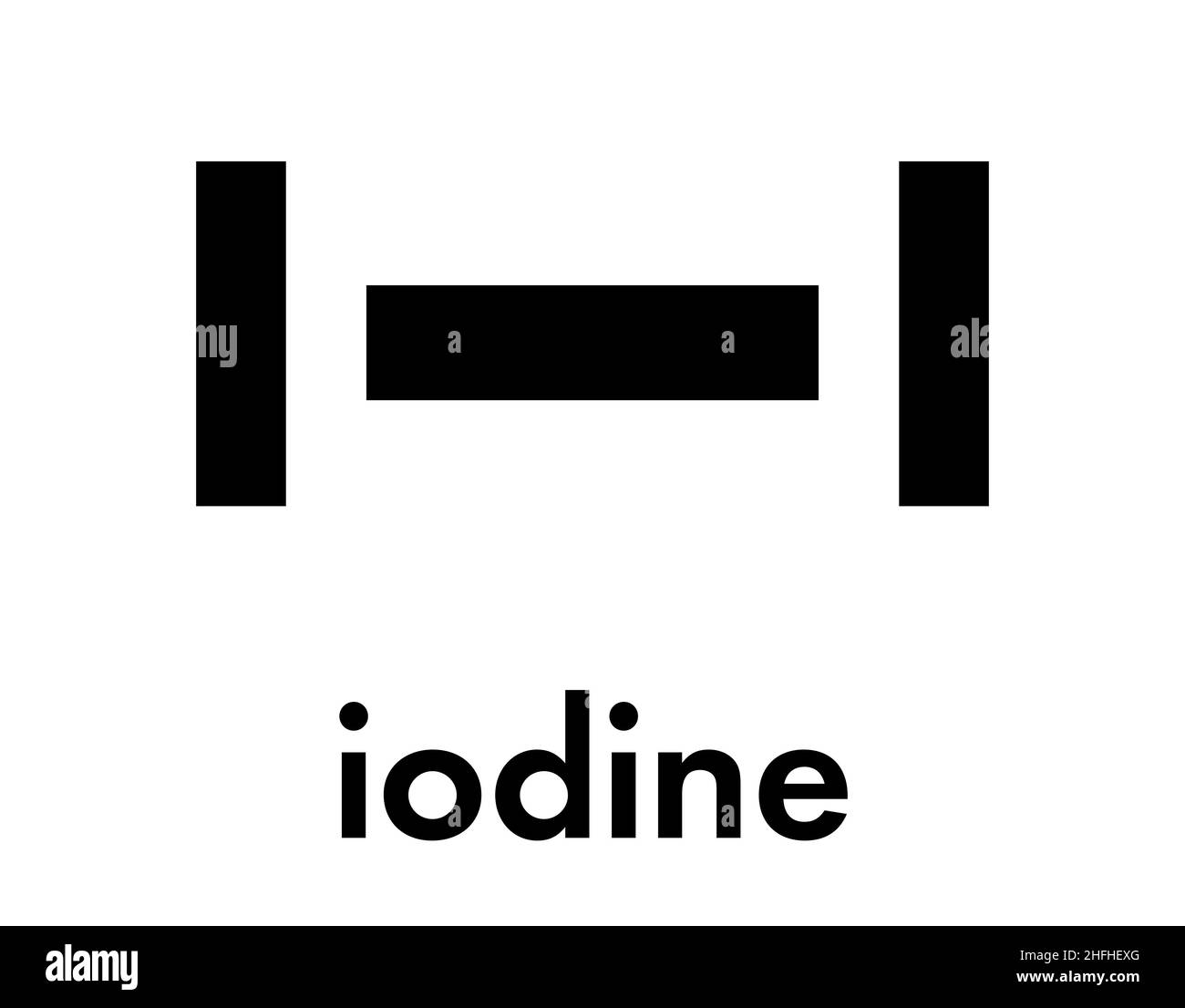 Iodine (I2) molecule. Solutions of elemental iodine are used as disinfectants. Skeletal formula. Stock Vector