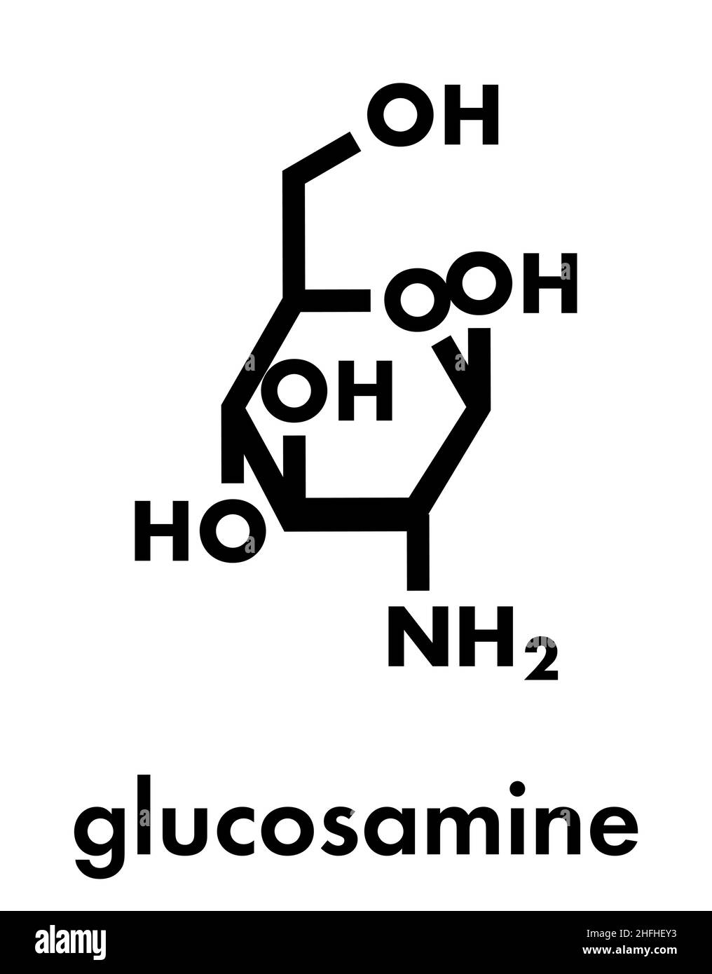 Glucosamine food supplement molecule. Skeletal formula. Stock Vector