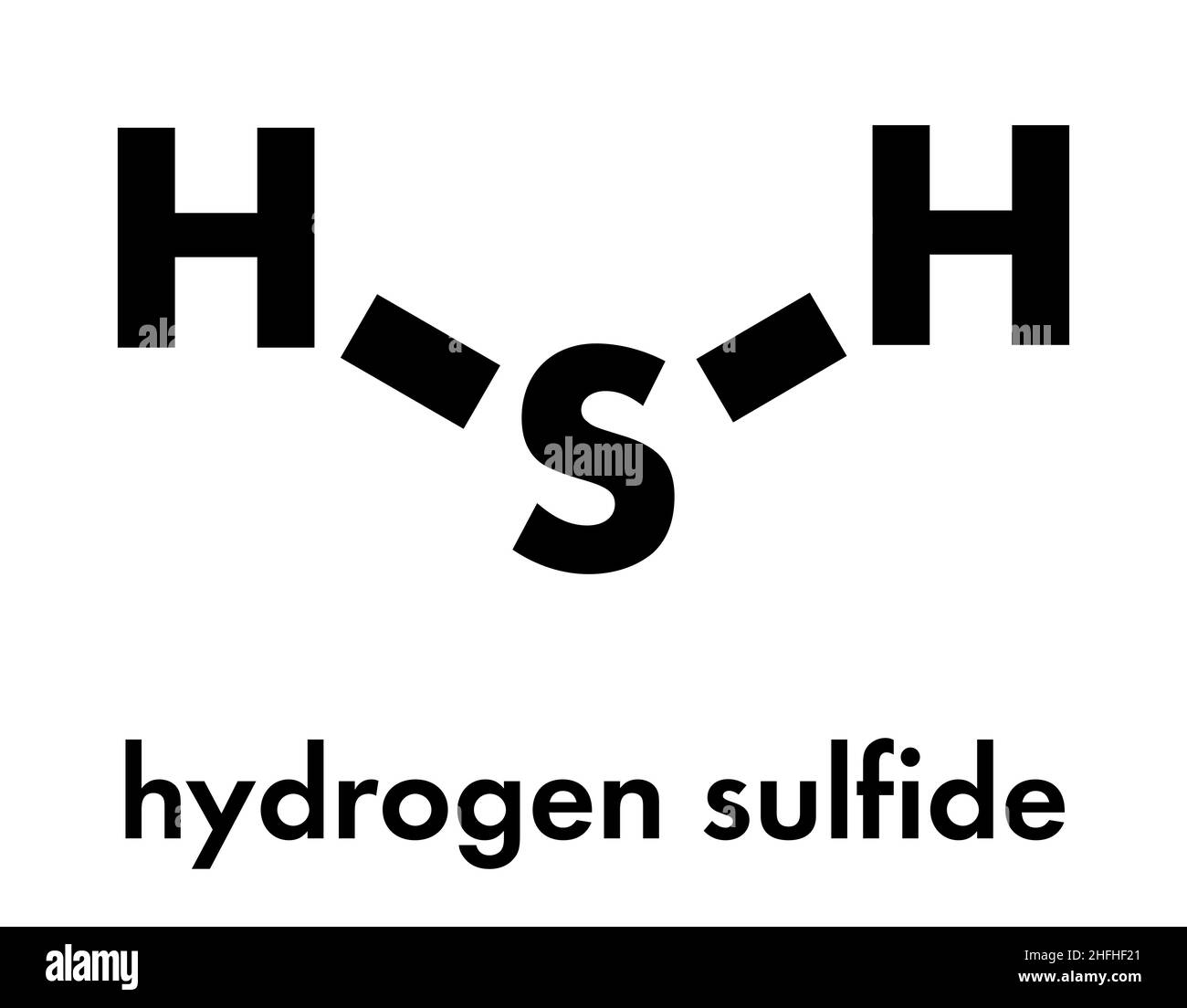 Hydrogen sulfide (H2S) molecule. Toxic gas with characteristic odor of rotten eggs. Skeletal formula. Stock Vector
