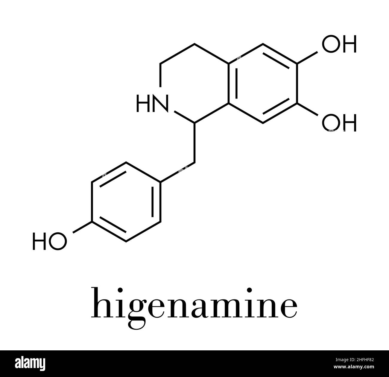 Higenamine herbal molecule. Present in some fat burner food supplements. Skeletal formula. Stock Vector