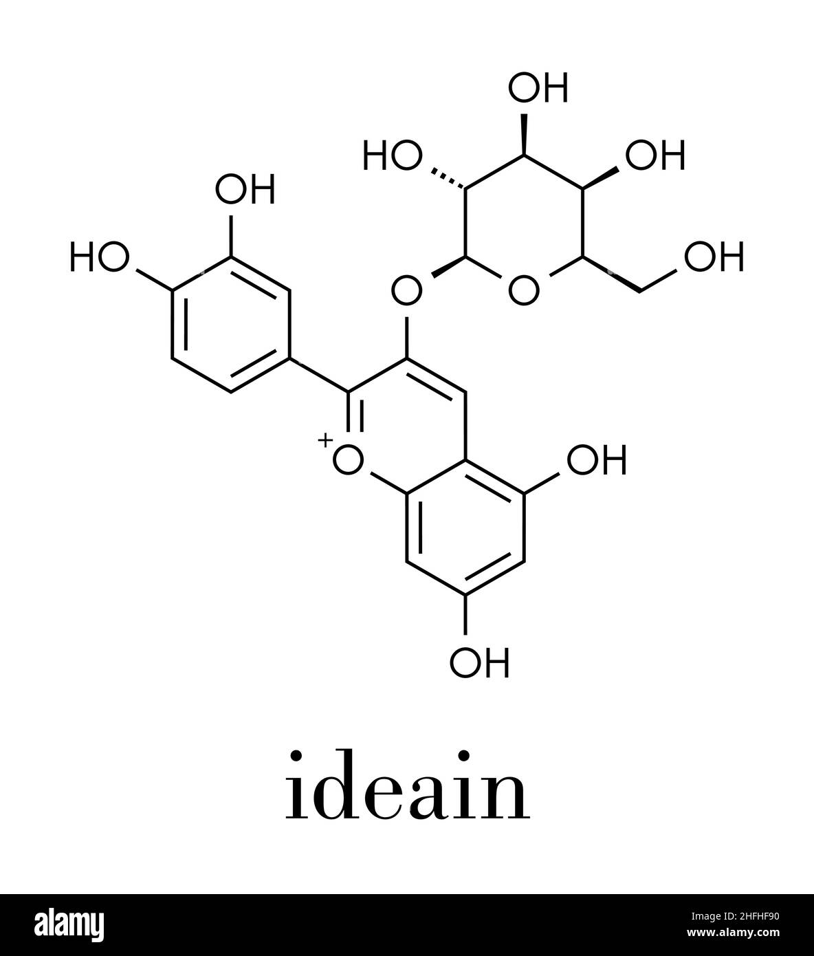 Ideain plant pigment molecule. Skeletal formula. Stock Vector