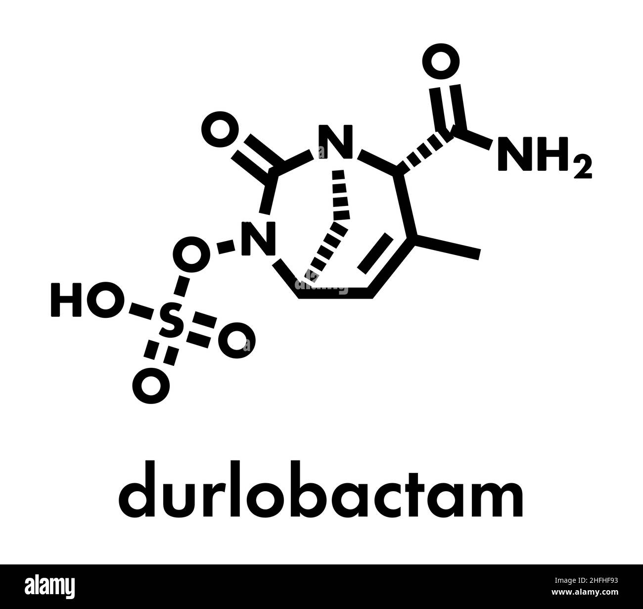 Durlobactam antibiotic drug molecule. Skeletal formula. Stock Vector
