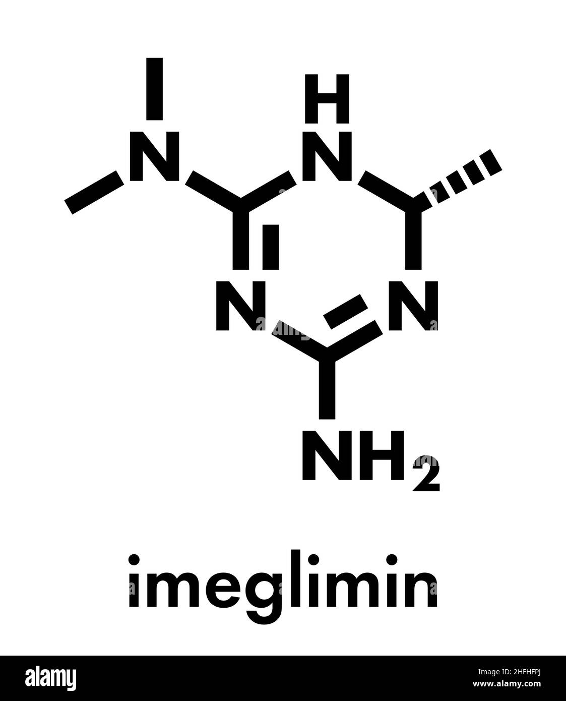 Imeglimin diabetes drug molecule. Skeletal formula. Stock Vector