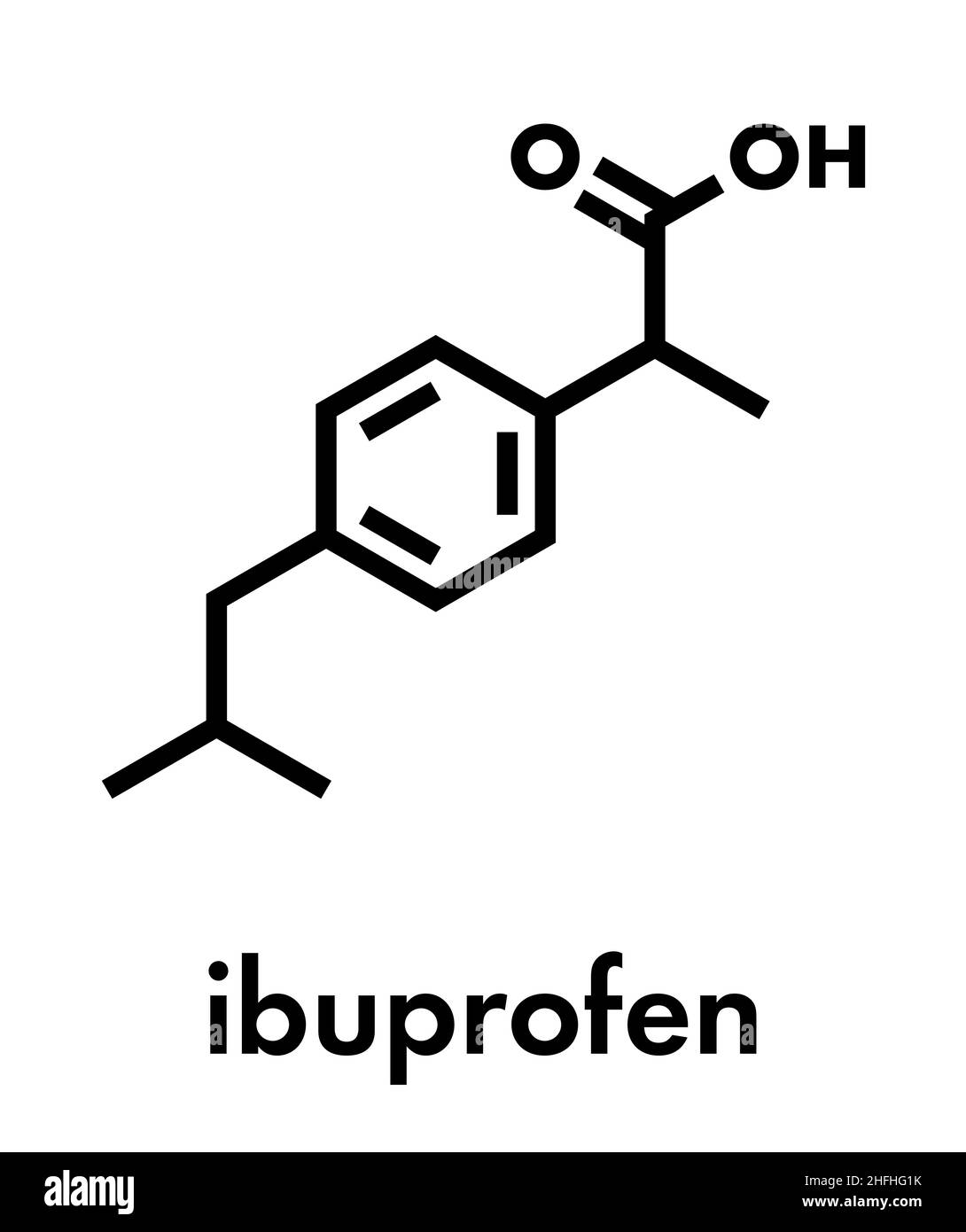 Ibuprofen pain and inflammation drug (NSAID) molecule. Skeletal formula