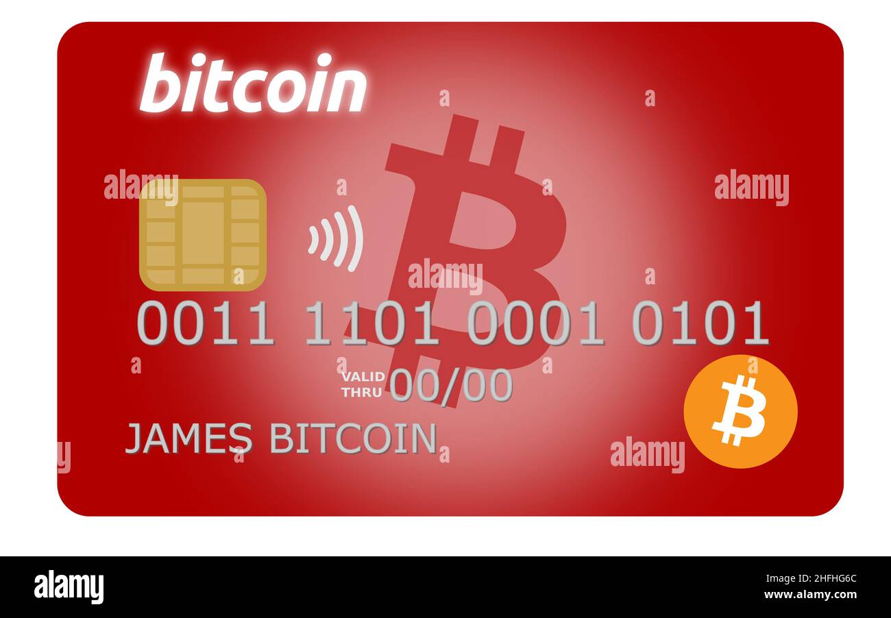 Red bitcoin credit or debit card supporting wireless payments with the  popular cryptocurrency Stock Photo - Alamy