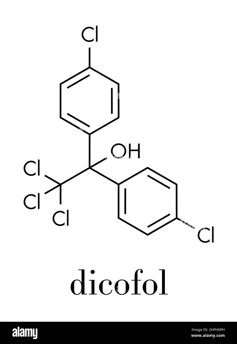 Dicofol organochlorine pesticide molecule. Skeletal formula. Stock Vector