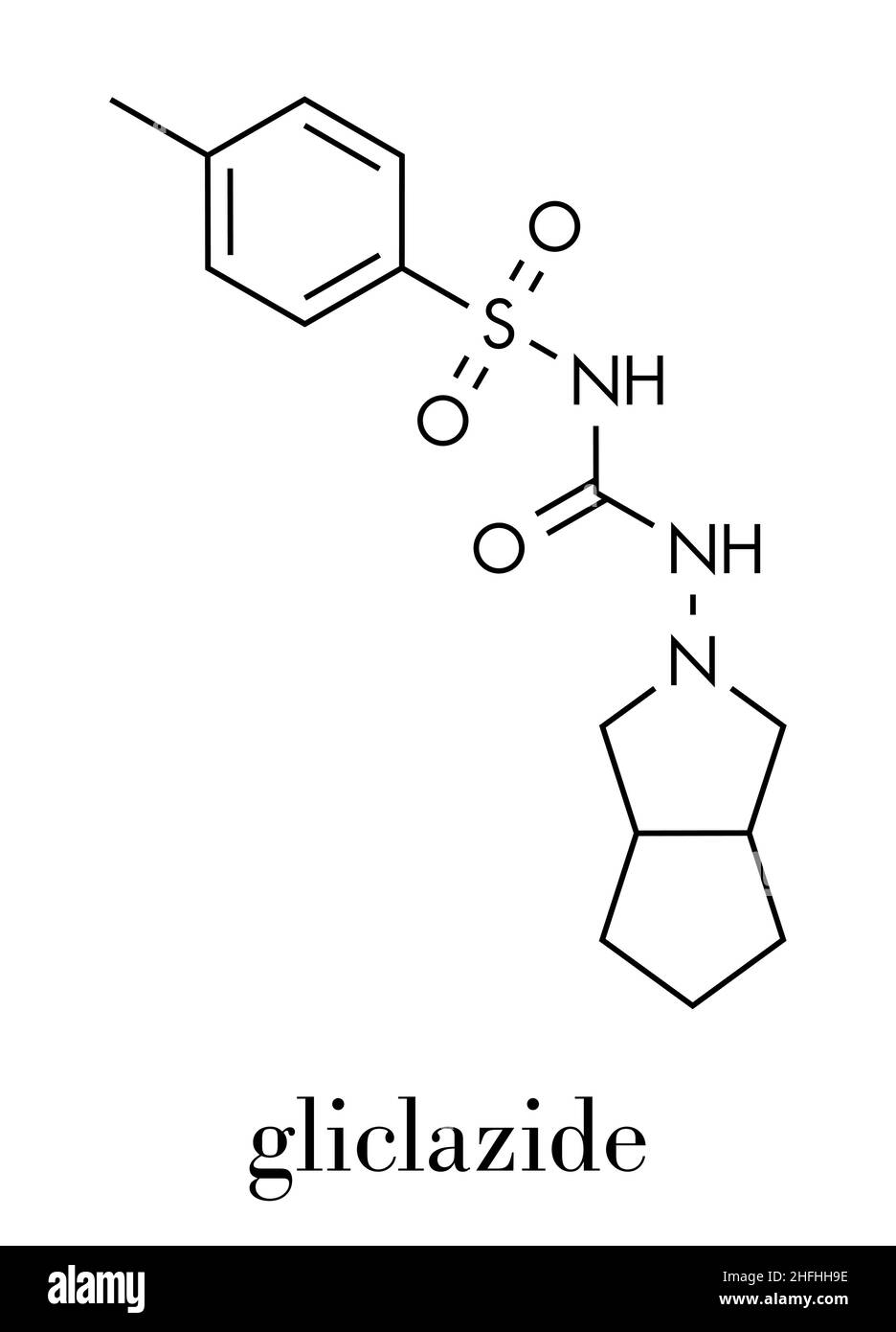 Gliclazide diabetes drug molecule. Sulfonylurea class anti-diabetic agent. Skeletal formula. Stock Vector