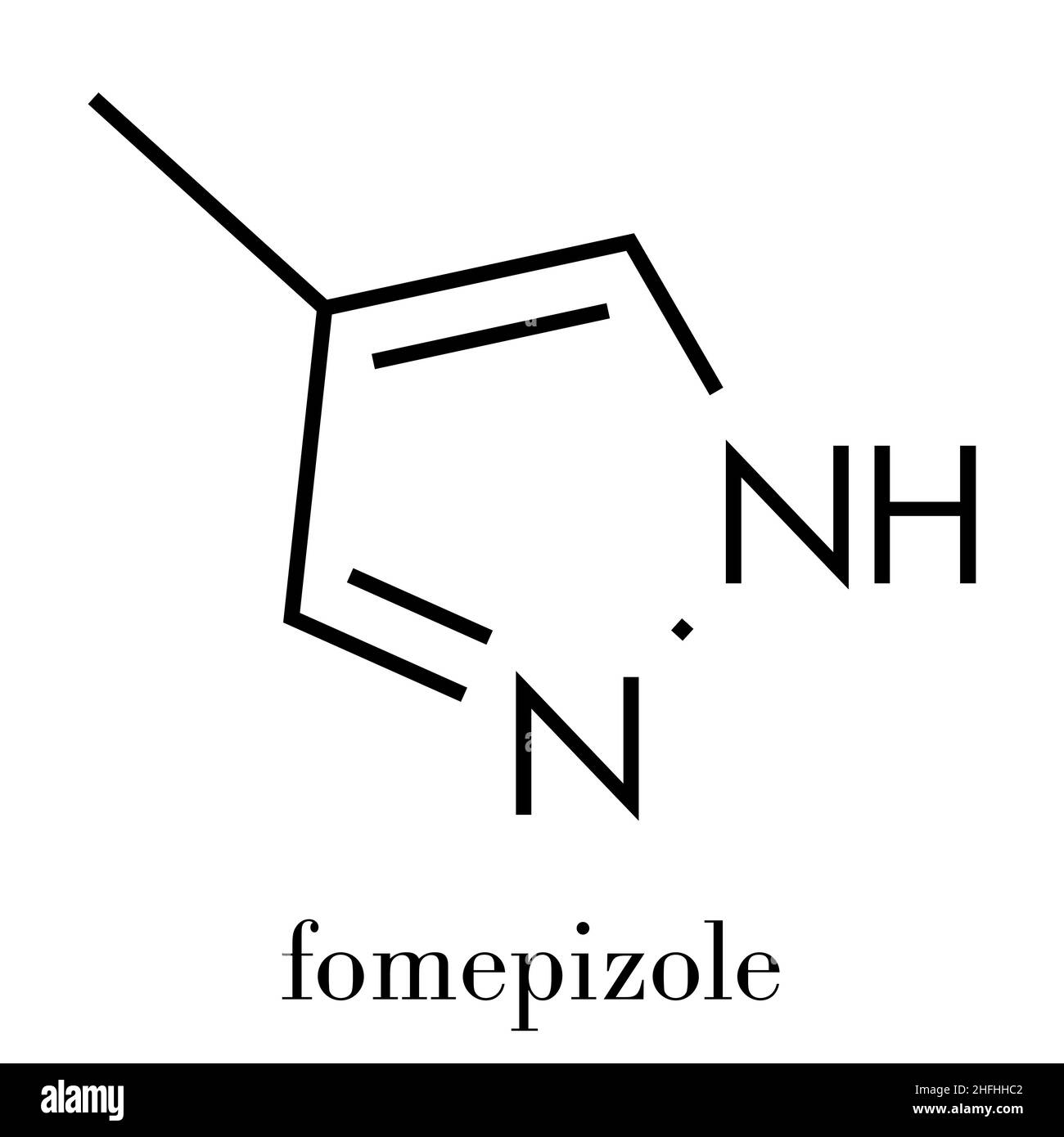 Fomepizole molecule. Antidote used to treat methanol and ethylene glycol poisoning. Skeletal formula. Stock Vector