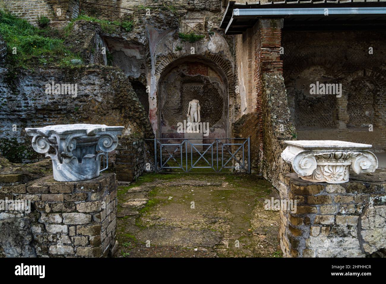 Roman ruins at Baiae archaeology park, Naples. Baiae was a wealthy roman town famous for its thermal baths Stock Photo