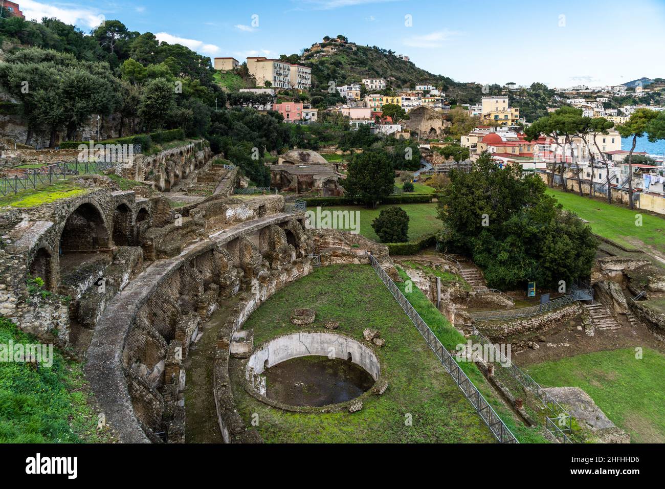 View of Baiae archaeological site near Naples, Italy. Baiae was a roman town famous for its thermal baths Stock Photo