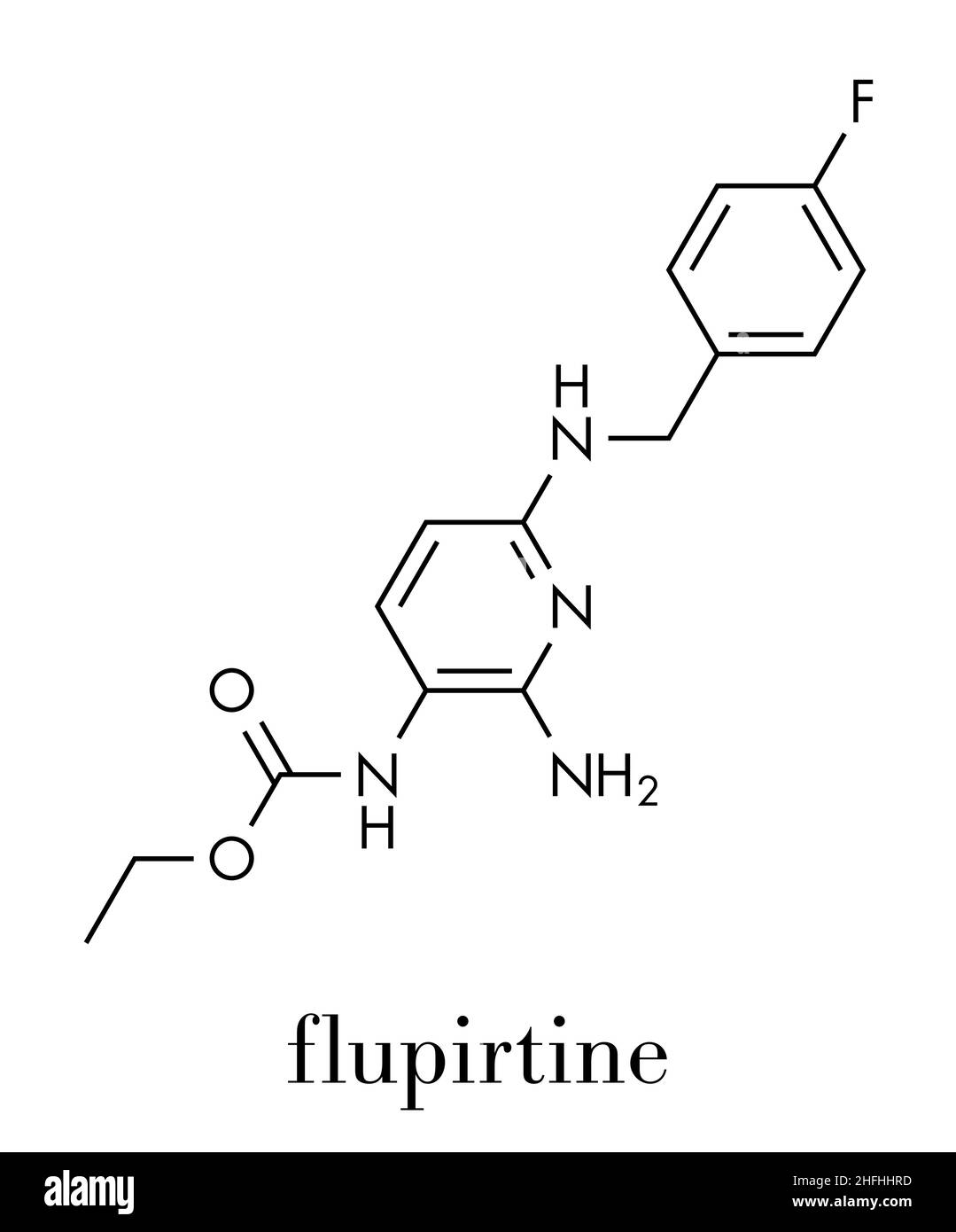 Flupirtine analgesic drug molecule. Skeletal formula. Stock Vector