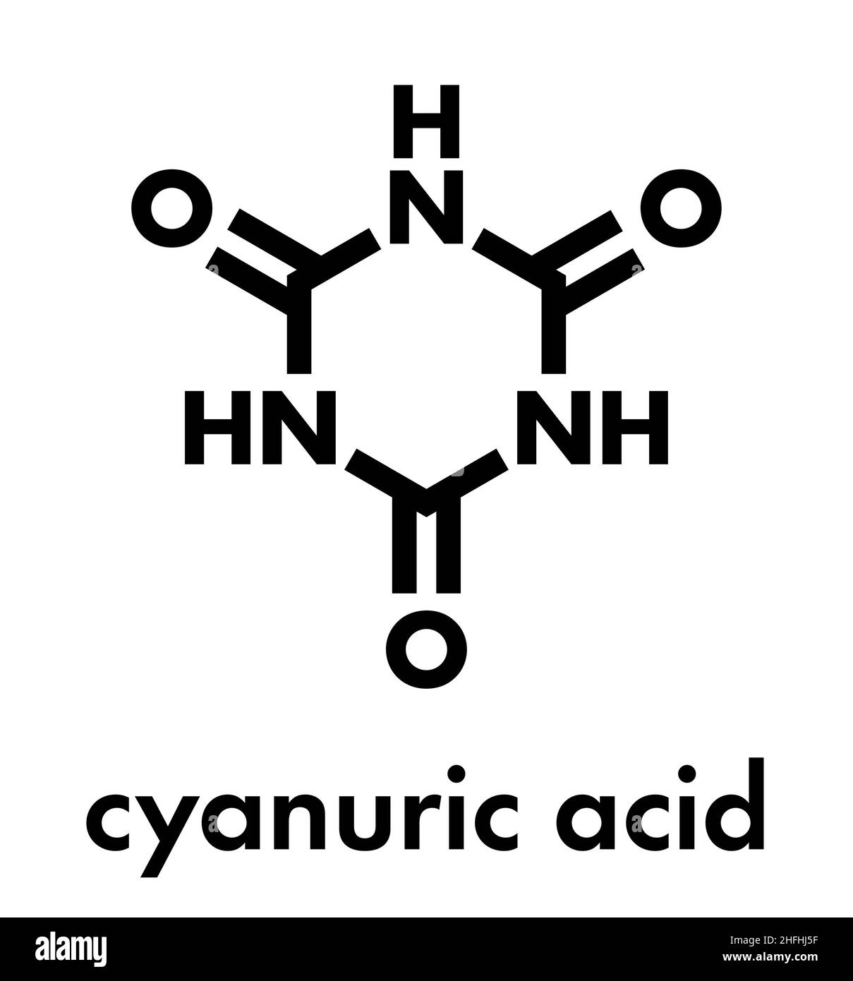 Cyanuric acid molecule. Precipitates with melamine, thus potentially causing kidney damage. Skeletal formula. Stock Vector