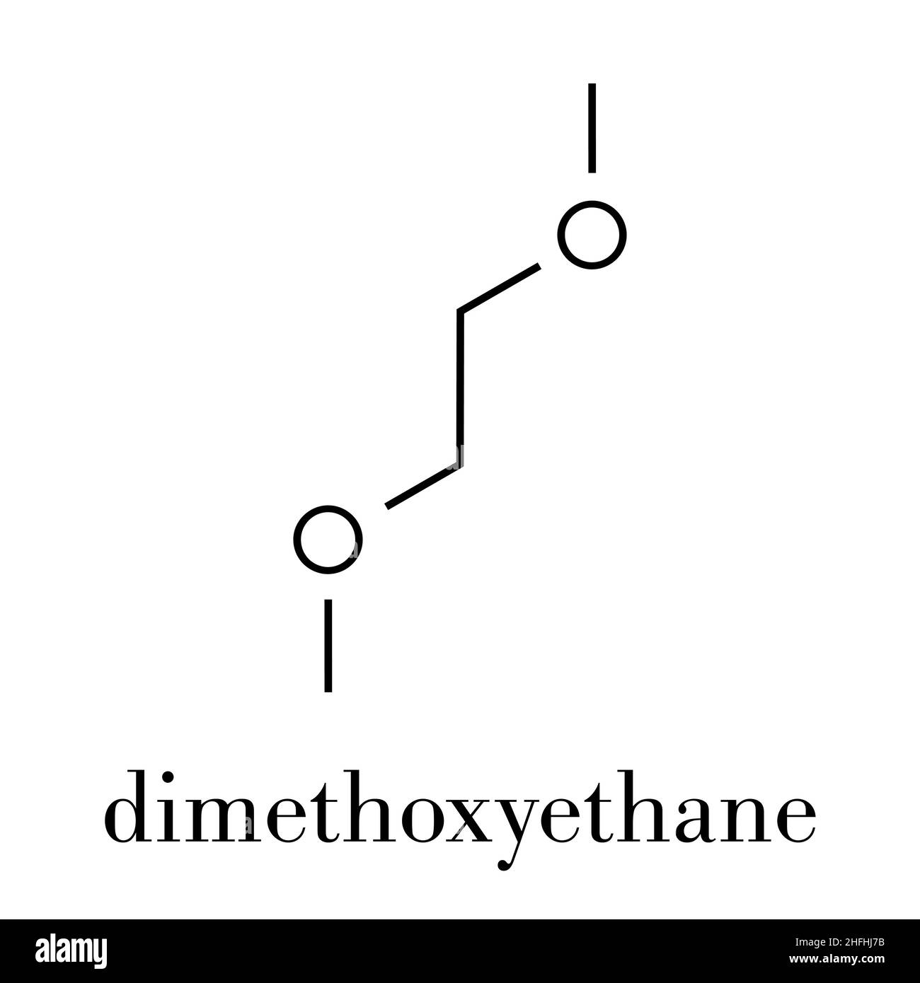Dimethoxyethane (glyme, DME, dimethylene glycol) chemical solvent molecule. Skeletal formula. Stock Vector