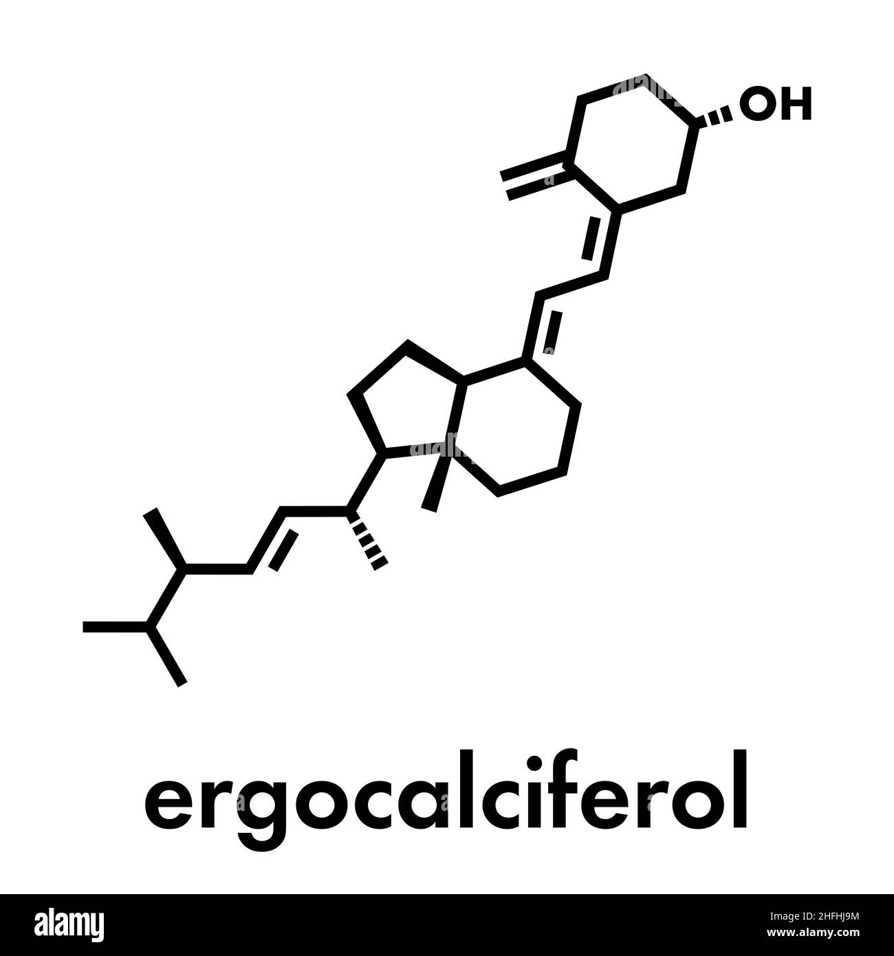 Ergocalciferol (vitamin D2) molecule. Skeletal formula. Stock Vector