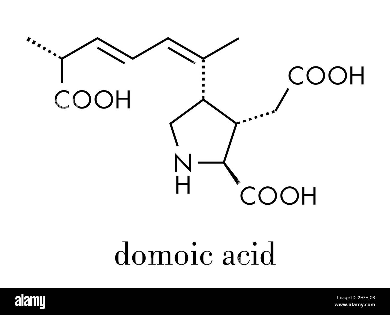 Domoic acid algae poison molecule. Responsible for amnesic shellfish poisoning (ASP). Skeletal formula. Stock Vector