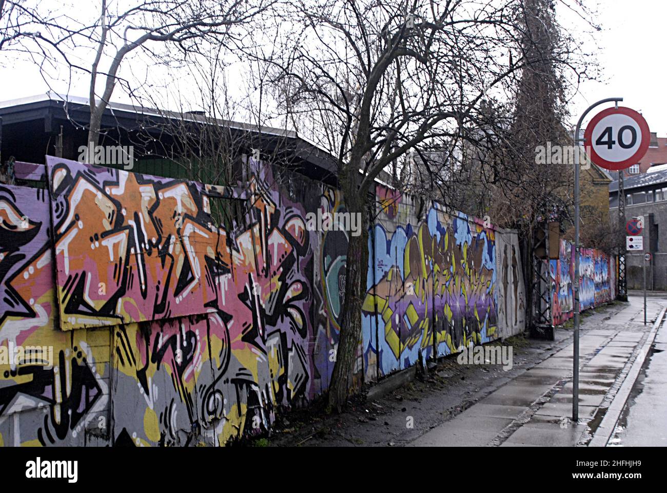 KASTRUP/COPENHAGEN /Denmark-   10 January 2014   Graffiti arts  on wooden wall around christiania           (Photo by Francis Joseph Dean/Deanpictures) Stock Photo