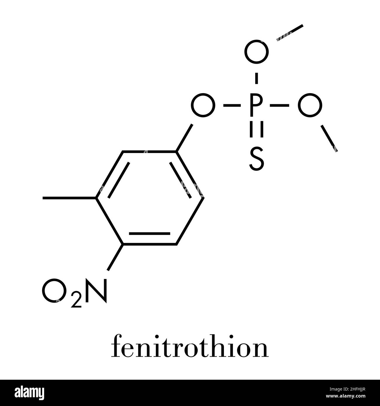 Fenitrothion phosphorothioate insecticide molecule. Skeletal formula. Stock Vector