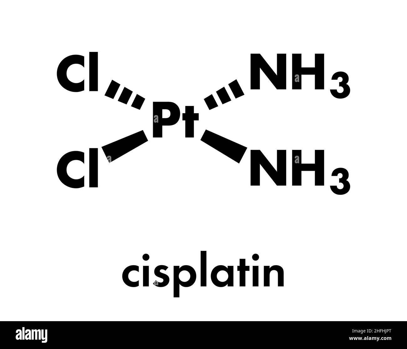 Cisplatin cancer chemotherapy drug molecule. Skeletal formula. Stock Vector