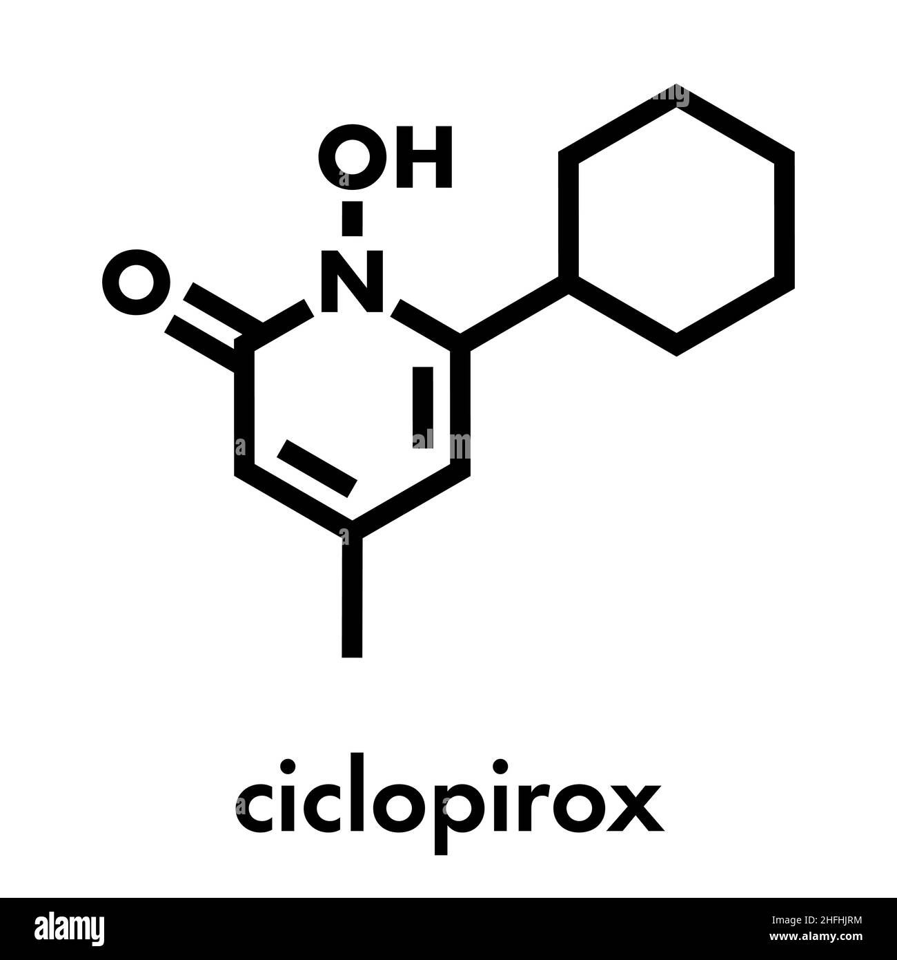 Ciclopirox antifungal drug molecule. Skeletal formula. Stock Vector