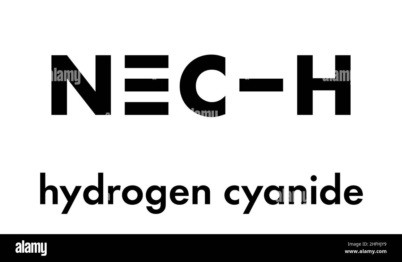 Hydrogen cyanide (HCN) poison molecule. Has typical almond-like odor. Skeletal formula. Stock Vector